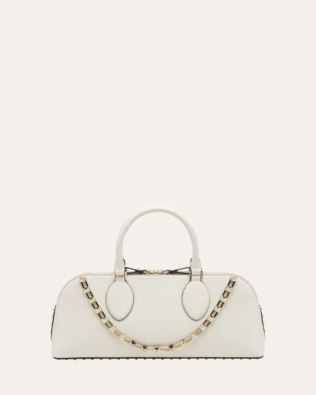 Rockstud Glossy Leather Top-Handle Bag